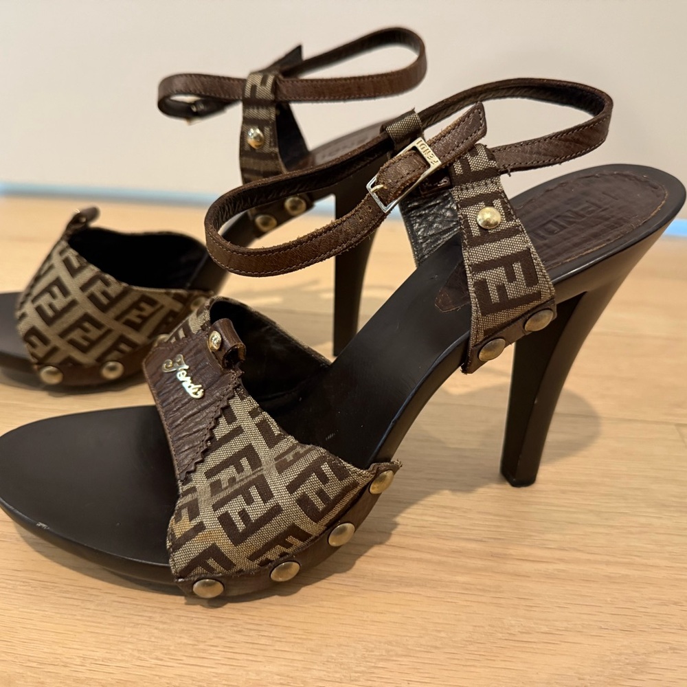 Fendi Dark Brown Logo Heels
